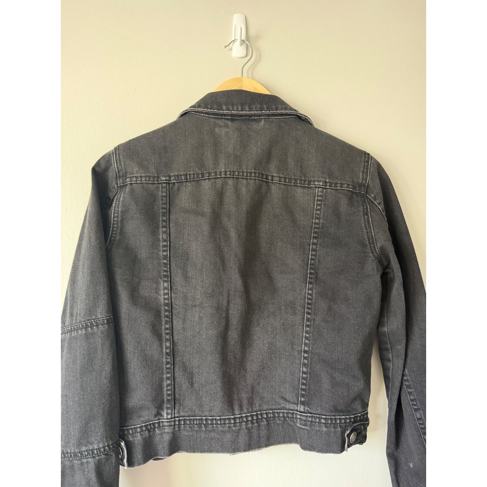 Free People Denim Jacket XS Black Cropped Faded Trucker Boho Edgy Grunge - Picture 11 of 14